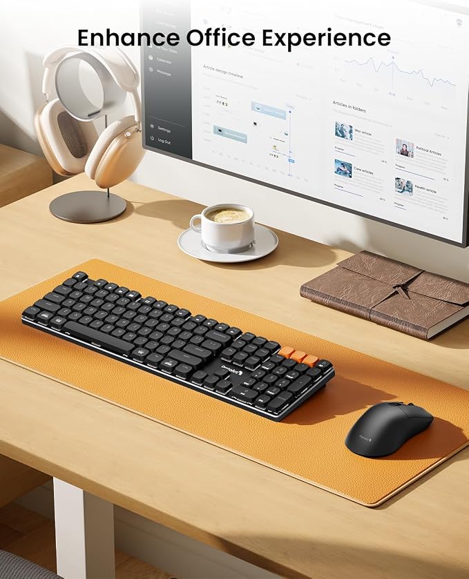 ProtoArc KM310 Wireless Mechanical Keyboard and Mouse, No Backlight | Aluminum quiet mechanical keyboard connects 3 devices via Bluetooth/2.4G, lightweight mouse, rechargeable, for Windows/Mac - Image 9
