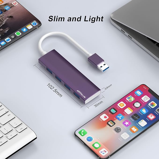 USB Hub, USB 3.0 Hub Aluminum Alloy Ultra Slim USB Splitter, Portable 4 Port USB Extender, USB Hub for Laptop, PC, MacBook, iMac, Surface Pro, Mac Pro, Flash Drive, XPS 【Purple】 - Image 7