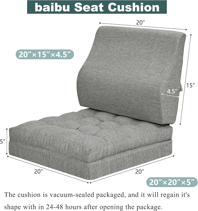 baibu Memory Foam Recliner Cushions with Lumbar Support Pillow Set for Elderly, 20x20x5 Inch Dual-Layer Design Non-Slip Recliner Seat Cushion & Back Support Pillow for Reduce Hip & Lumbar Pain, Grey - Image 2