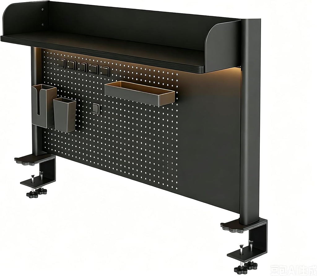 23.6 Inch Clip-on Desktop Organizer Bookshelf with Pegboard, Desk Shelf Organizer, Multipurpose Computer Desk Desktop Bookshelf, Desk Extender Pegboard Clamp, Desktop Display (Black) by Generic
