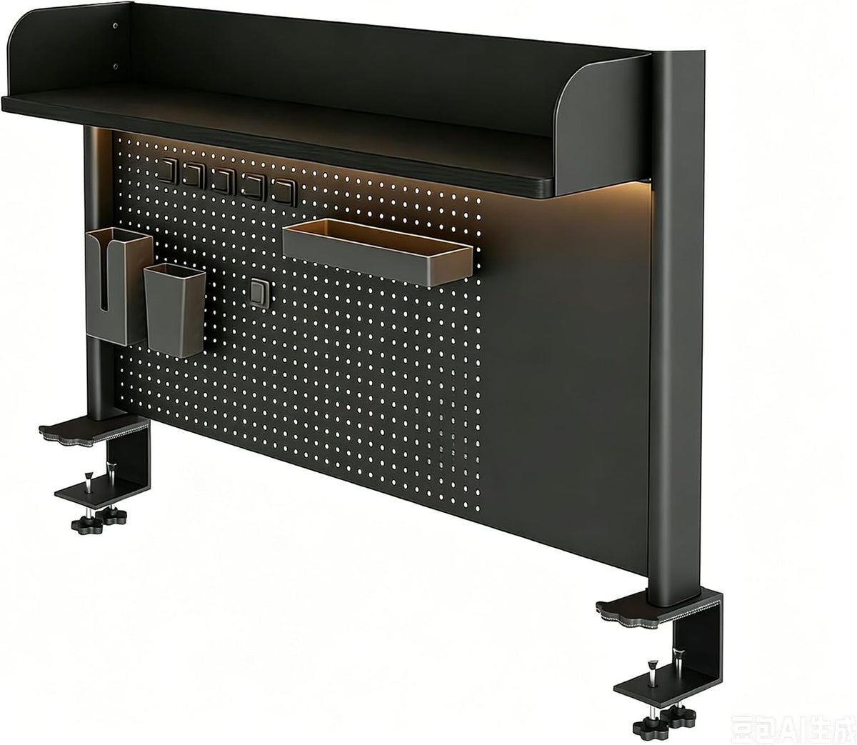 23.6 Inch Clip-on Desktop Organizer Bookshelf with Pegboard, Desk Shelf Organizer, Multipurpose Computer Desk Desktop Bookshelf, Desk Extender Pegboard Clamp, Desktop Display (Black) by Generic