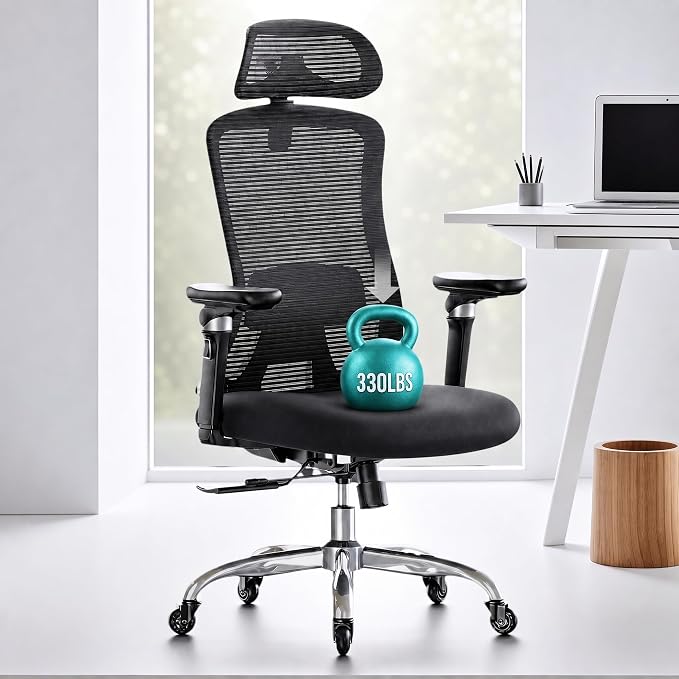 Marsail Big and Tall Ergonomic Office Chair with 6D Armrests | Ergonomic chair with 3D Headrest, slide seat, lumbar support, 4-position recline, adjustable seat height and 330 lbs capacity by Marsail