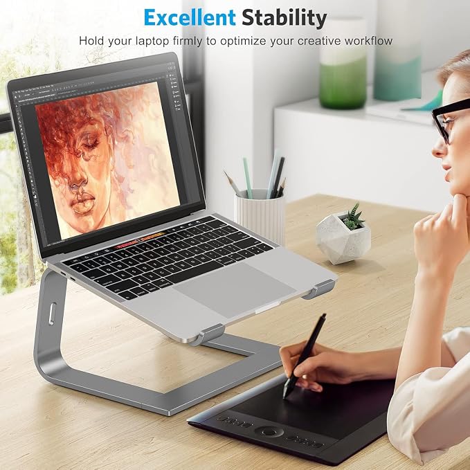 OMOTON Laptop Stand, Detachable Mount for MacBook Air/Pro Dell HP Grey | 11-17" Laptop Holder for Desk, Notebook Computer Mount, Lightweight Cooling for Desk, Ergonomic Home Office - Image 3