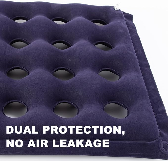 2-Pack Waffle Inflatable Seat Cushions with Pump, 18 Inch Beige 16-Hole Air Cushion for Pressure Relief, Wheelchair, Office Chair, Car Seat & Travel (Navy Blue) - Image 7