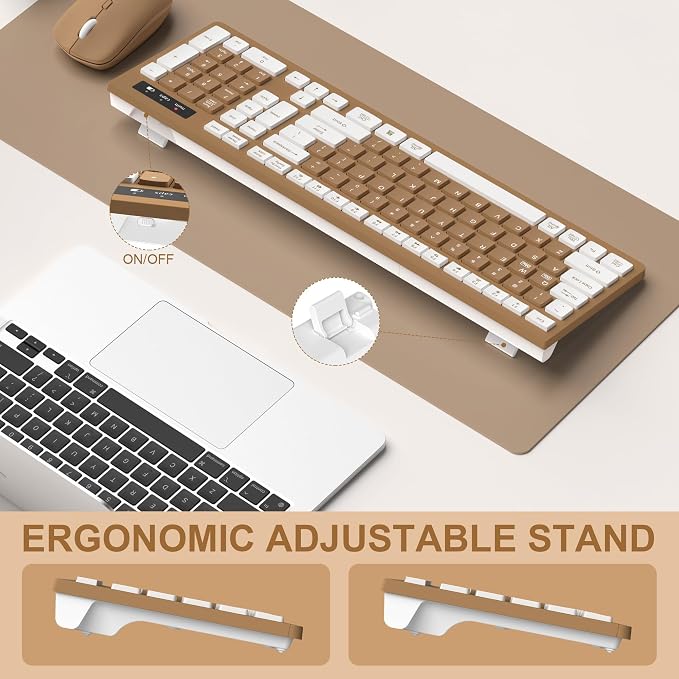 Wireless Keyboard and Mouse Combo Silent for Office and Home(Mocha Color-A) | 2.4G Full Size Silent Cordless Keyboard with Tilt Legs,3-Level DPI Quiet Mouse,for Windows/Mac OS/Desktop/Laptop/PC - Image 4