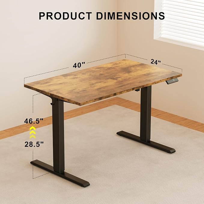 WALKINGDESK 40x24 Inches Whole Piece Electric Standing Desk, Seamless One Piece Height Adjustable Sit to Stand up Desk for Home Office, Ergonomic Computer Workstation, Rustic Brown - Image 3