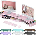 gianotter Dual Monitor Stand Riser With Drawer and 2 Pen Holders | Computer Monitor Stand Desk Organizer and Accessories Desk Shelf for Top of Desk (Pink) by gianotter