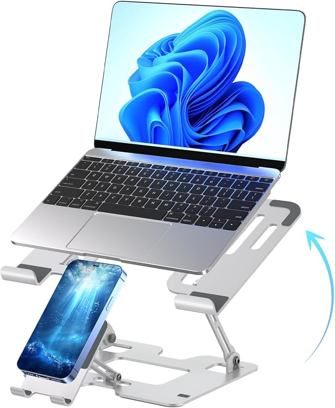 Ergonomic 2-in-1 Laptop Phone Stand for Desk, Adjustable Riser, Sturdy and Portable, Fits All Laptops and Phone（White） - Image 8