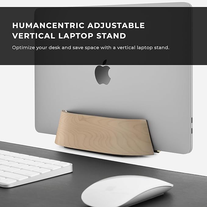HumanCentric Vertical Laptop Stand in Maple Wood, Adjustable | Upright Adjustable Holder & Dock, Laptop Vertical Stand Fits MacBook Pro and Other Laptops .5" to 1.5", Clamshell Compatible - Image 2