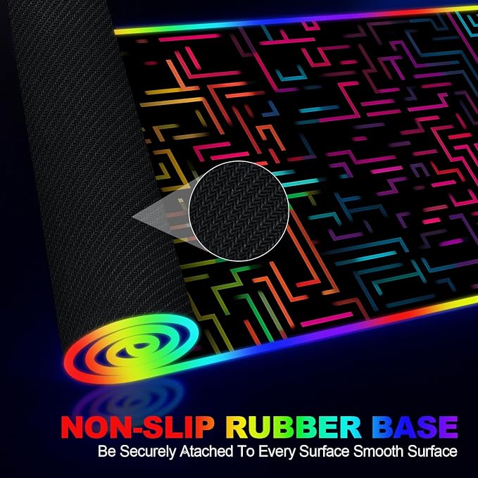 Wireless Charging RGB Gaming Mouse Pad, 31.5 x 11.8 Inch Extended Mouse Mat with Neon Geometric Line Design, LED Desk Pad with 7 Lighting Modes, Non-Slip Base for Gaming & Office - Image 5
