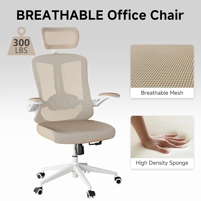 Ergonomic Office Desk Chair High Back Mesh Computer Chair Adjustable Chair | 360° Swivel Adjustable Lumbar Support & Flip-Up Armrests capacity 300 lbs capacity - Image 4
