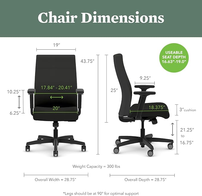 HON Ignition 2.0 Ergonomic Office Chair, Lumbar Support, Desk Chair, Indigo | Upholstered ergonomic office desk chair with lumbar support, adjustable arms, office decor, standard tilt for comfort - Image 2