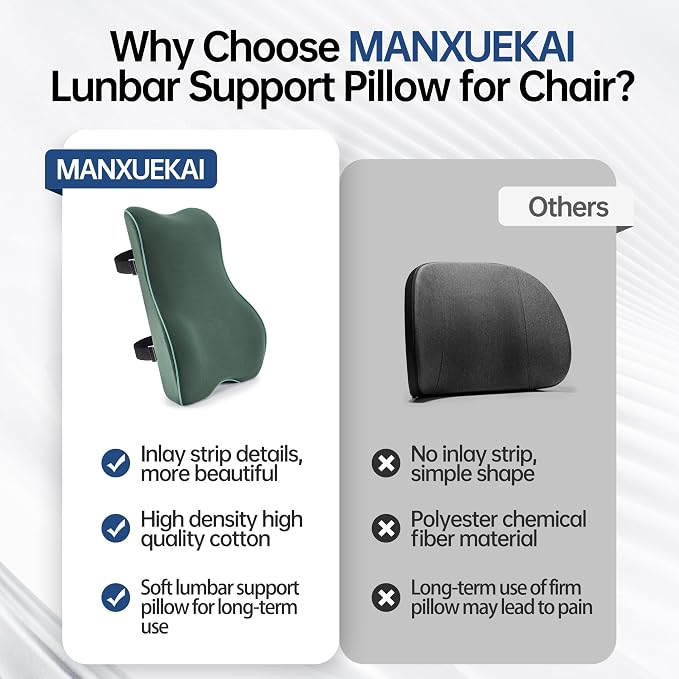 Soft Comfortable Memory Lumbar Support Pillow Back Cushion for Offic | Built-In Adjustable Straps Secure Reduce Back Soreness Pressure Distribution Breathable Premium Fabric Long-lasting Support - Image 4