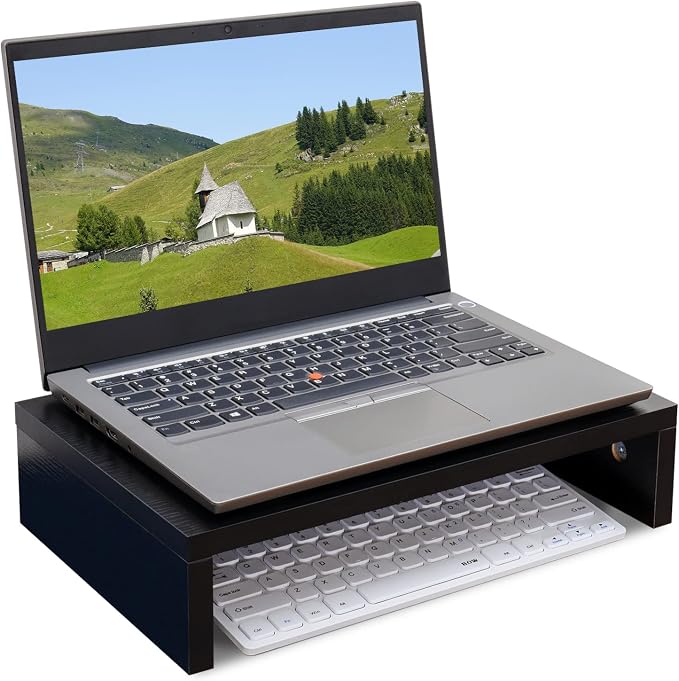 TEAMIX Black Monitor Stand Riser, Wood Desk Organizer for Laptop & Computer | 14.2"L x 9.5"W, Holds 80 lbs, Small Riser with Storage, Ergonomic Minimalist Design, Easy Assembly, For Home Office, Gaming - Image 5