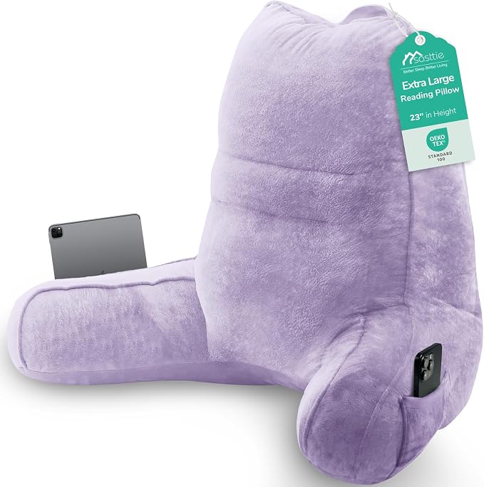 Sasttie Reading Pillow for Bed, Back Pillow for Sitting Up, Lavender | 23" Backrest Support Cushion for Couch, Sofa, and Floor, Dorm Essentials, OEKO-TEX, Adjustable Down Alternative Fill by SASTTIE