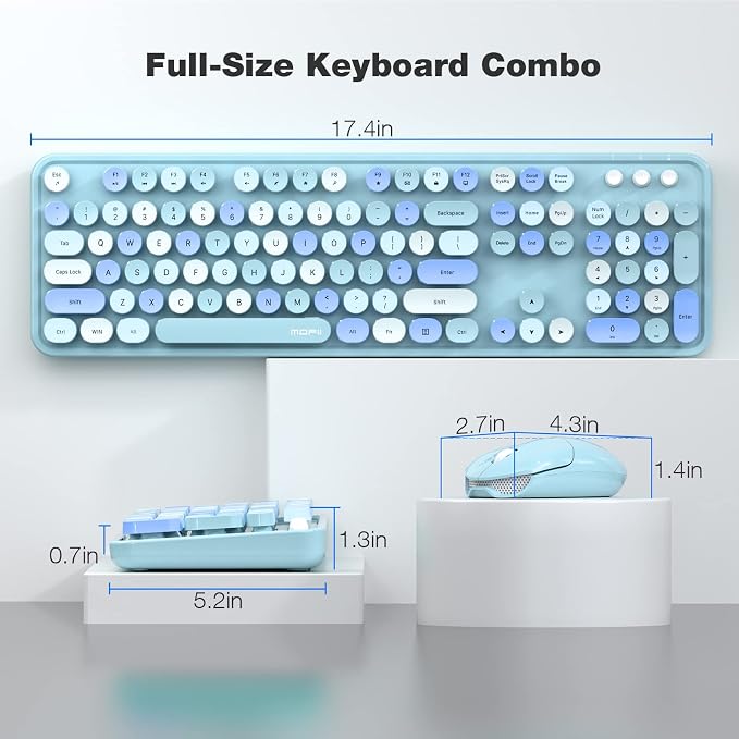 MOFII Wireless Keyboard and Mouse Combo, Blue Colorful Round Key Typewriter Keyboards, 2.4GHz Full Size Keyboard Computer Mice, USB Receiver Plug and Play, for Laptop, PC, Chromebook, Smart TV - Image 7