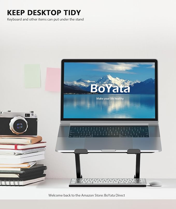 BoYata Laptop Stand, Adjustable Multi-Angle Riser, Up to 17 Inches, Black | Sturdy Alloy Steel, Heat-Vent Design and Silicone Pads Support Laptops up to 17 Inches, Including MacBook and Surface - Image 7