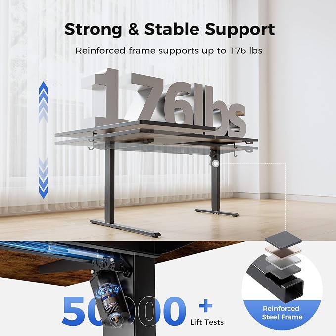 Agilestic 55 * 28 Inch Reversible L Shaped Electric Standing Desk, Black | Reversible left-right installation, L-shape Workspace, Sturdy Steel Frame, Memory Presets, Hooks, 176 lbs, Easy Assembly - Image 8