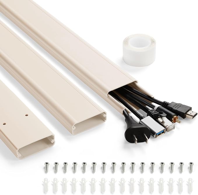 47in TV Cord Hider, Adhesive & Screw Mount Large Cable Hider Kit | Cord Covers for Wall Mount TV, Paintable Cable Management Cord Organizer, Wire Hiders for TV on Wall L15.7inW2inH0.7in, Beige by YCLYC