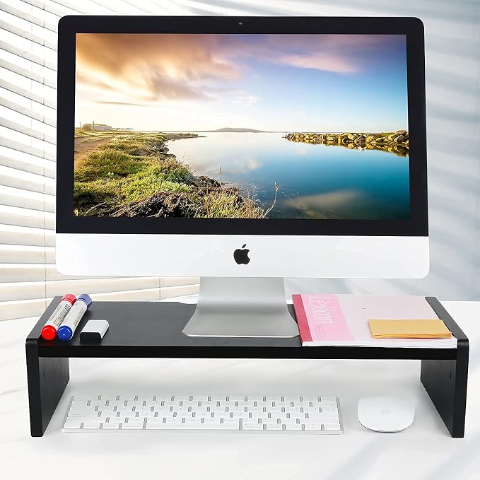 Solid Wood Monitor Stand Riser, Monitor Riser with 2 Adjustable Height, 15.8 inch Computer Riser for Computer, iMac, PC, Printer, Computer Monitor Stand for Home & Office, Black - Image 4