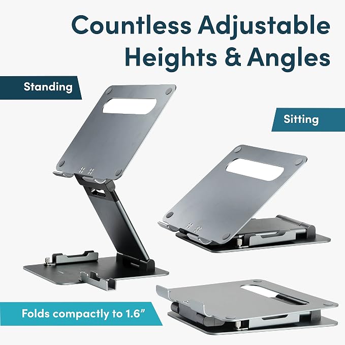 Ergonomic Laptop Stand for Desk, Adjustable Height up to 20", Laptop Riser Computer Pulpit Stand for Laptop, Portable Laptop Stands, Fits MacBook, Laptops 10 15 17 inches Laptop Holder and Laptop Desk - Image 3