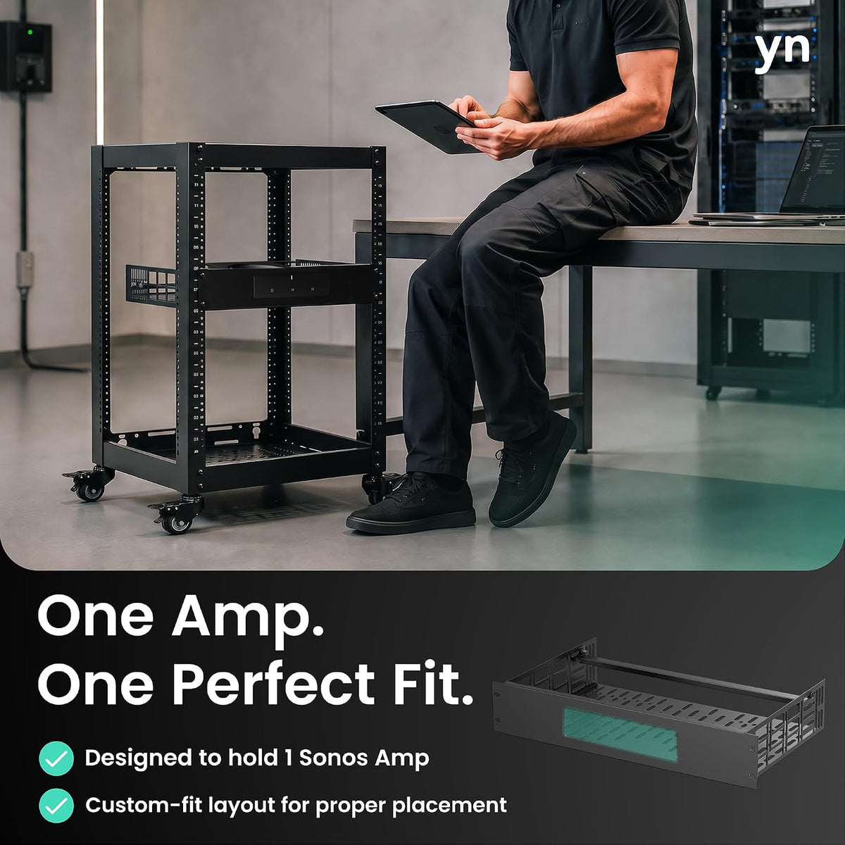 ynVISION.DESIGN 2U Rack Mount Shelf for Sonos Amp, 11" Deep, 1 Amp, 4 Pack - Image 2