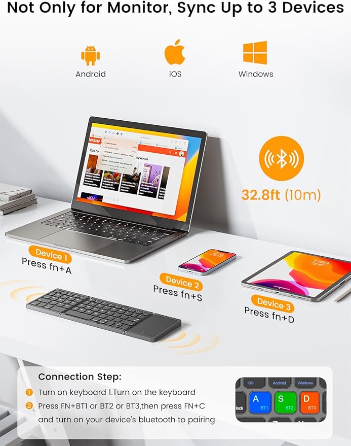 UPERFECT 15.6'' 1080P Touchscreen Portable Monitor with Battery 8000mAh | 125% sRGB Travel Monitor with Bluetooth Keyboard, Kickstand, Bag, VESA, Ultra-Slim External Screen for Laptop, PC, Phone - Image 7