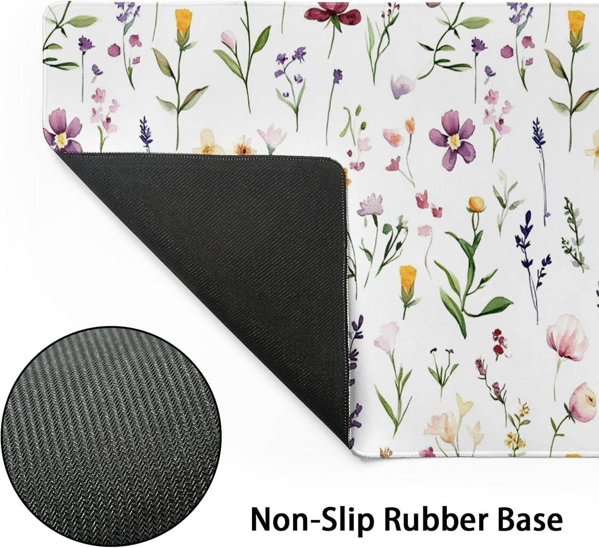Spring Summer Wildflower Desk Pad Mouse Pad XXL 35.4”x15.7” Large Extended Gaming Mouse Pad with Stitched Edges Non-Slip Rubber Base Mousepad Floral Desk Accessories for Home Laptop Office Work Game - Image 4