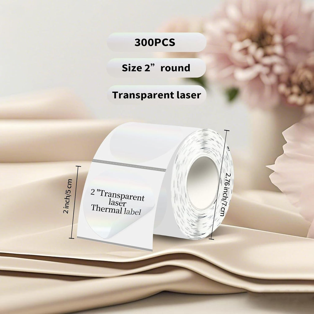 2''Transparent Laser Thermal Label,Round Self-Adhesive Direct Thermal Label,Thermal Stickers for DIY Logo Design,Name Tag (300/Roll - Image 2