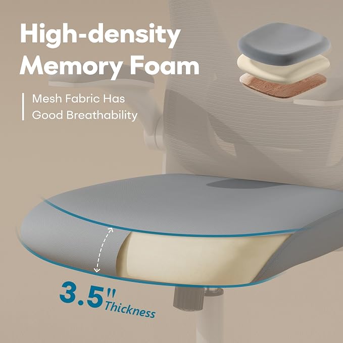 Ergonomic Office Chair with Memory Foam Seat, Computer Desk Chair | 3.5" Memory Foam Cushion, 3D Adjustable Headrest, Lumbar Support, Flip-Up Armrests, Breathable Mesh, 330LBS Weight Capacity - Image 5