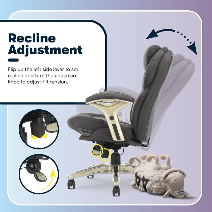 Serta Claremont Executive Office Chair with Back-In-Motion Technology, Ergonomic Mid-Back with Pivot Lumbar Support & Seat, Plush Cushion, Body Pillows, Adjustable Arms, Dark Gray Fabric | Claremont, Adjustable Arms & Height, Foam Seat and Headrest Cus... - Image 10
