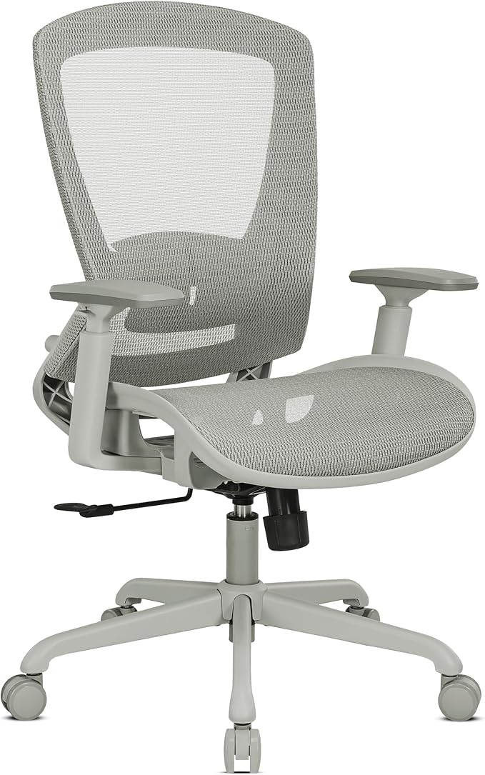 Mesh Office Chair,Ergonomic Computer Desk Chair,Sturdy Task Chair- Adjustable Lumbar Support & Armrests,Tilt Function,Comfort Wide Seat,Swivel Home Office Chair (Grey Frame Grey Mesh) by ELABEST