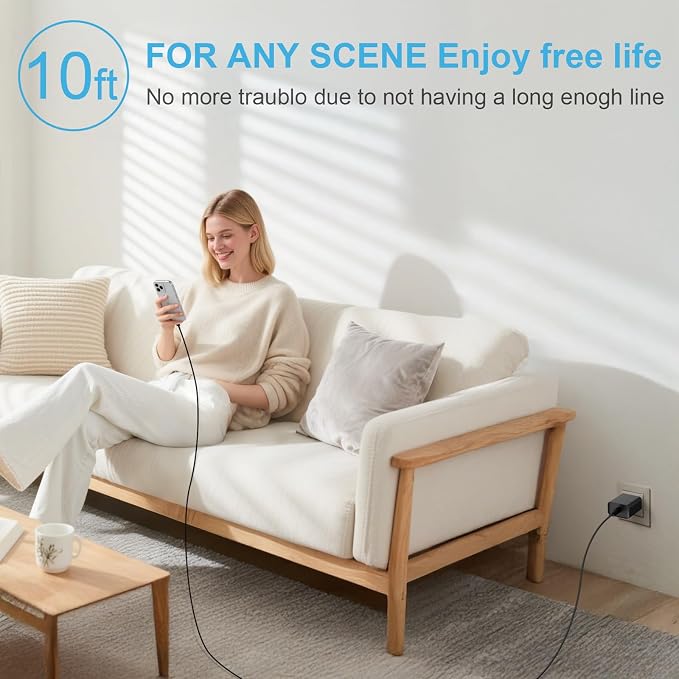 iPhone 17 16 15 Charger Fast Charging 2+2Pack 20W USB C Wall Charger with Extra Long 10FT Fast Charging Cable Compatible with iPhone 17/17 Air/17 Pro/17 Pro Max/iPhone 16/15 Series, iPad Pro -Black - Image 7