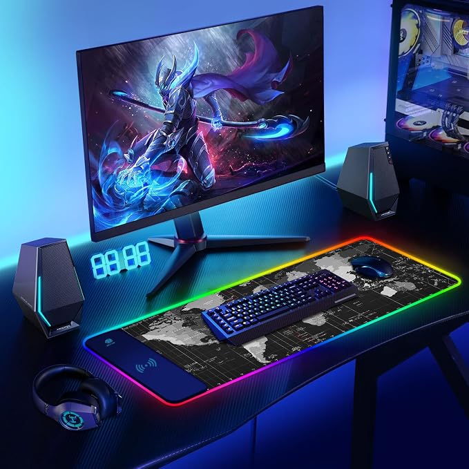 ToLuLu RGB Gaming Wireless Charging Mouse Pad, 5/7.5/10/15W LED Mouse Pad | 10 Light Modes Computer Keyboard Mat Mousepad, 800x300x4MM Extended Large Desk Mat for Gaming, MacBook, Laptop, PC, World Map - Image 9
