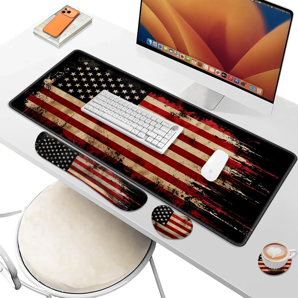 Desk Pad and Keyboard Wrist Rest, Large Mouse Pad + Keyboard Pad+Mouse Wrist Support, Non-Slip Desk Mat Protector for Office, Home 31.5×11.8 Inches National Flag - Image 6