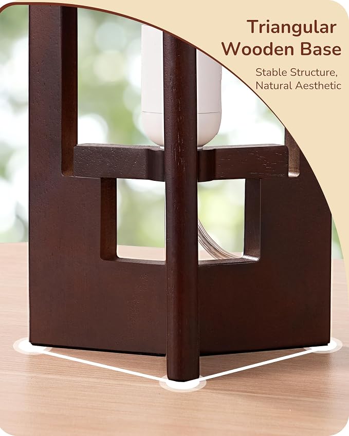 EDISHINE Wood Table Lamp, 13.5" Small Bedside Lamp, Rosewood, E26 Base | Beige Linen Shade, Cylinder Base, On-Off Line Switch, Nightstand Lamp for Bedroom, Living Room, Office - Image 2