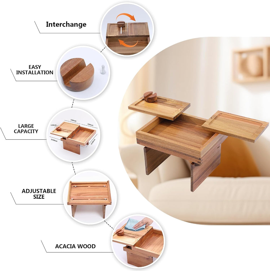 Acacia Wood Couch Arm Tray, 13.4 x 10.3 x 9.5 inches - Image 8