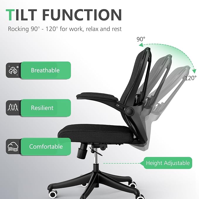 Ergonomic Office Desk Chair High Back Mesh Computer Chair Adjustable Chair | 360° Swivel Adjustable Lumbar Support & Flip-Up Armrests capacity 300 lbs capacity - Image 6