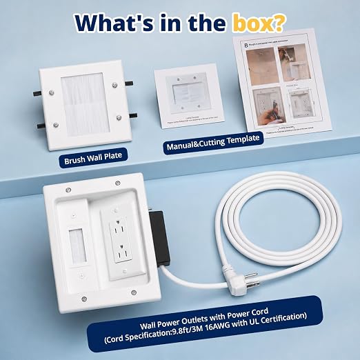 in Wall Cable Management Kit, TV Cable Hider Wall Kit, Hide Messy Wires, Recessed Outlet Box with 9.8FT Cord for Wall Mount TV, Home Theater, Cords Organizer, Living Room, Family Room, Office - Image 6
