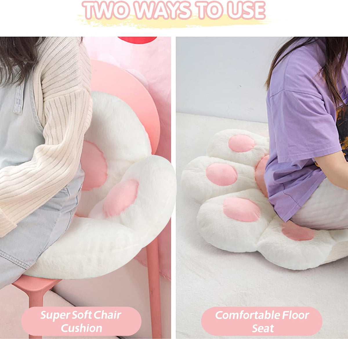 Ditucu Cat Paw Cushion Kawaii Chair Cushions 27.5 x 23.6 inch Cute Stuff Seat Pad Comfy Lazy Sofa Office Floor Pillow for Gaming Chairs Room Decor White - Image 9