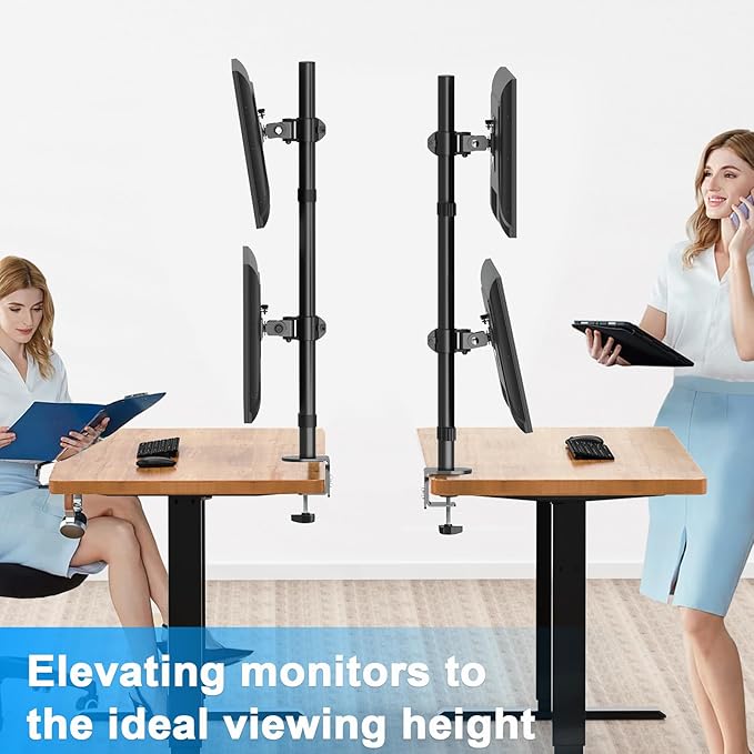 Vertical Dual Monitor Stand for Max 32 "Computer Screen | Holds up to 17.6 lbs Each Stacked Monitor Mount Height Adjustable, Swivel, Tilt Monitor Desk Mount, VESA 75/100 - Image 7