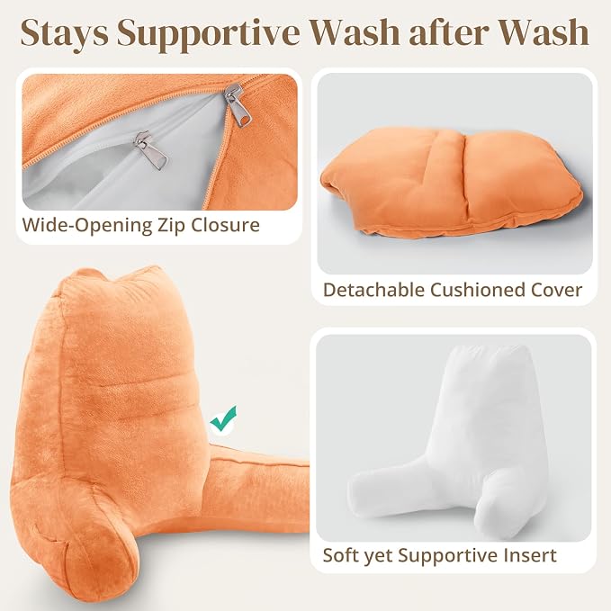 Sasttie Reading Pillow for Bed, Back Pillow for Sitting Up, Orange | 21" Backrest Support Cushion for Couch, Sofa, and Floor, Dorm Essentials, OEKO-TEX, Adjustable Down Alternative Fill - Image 6