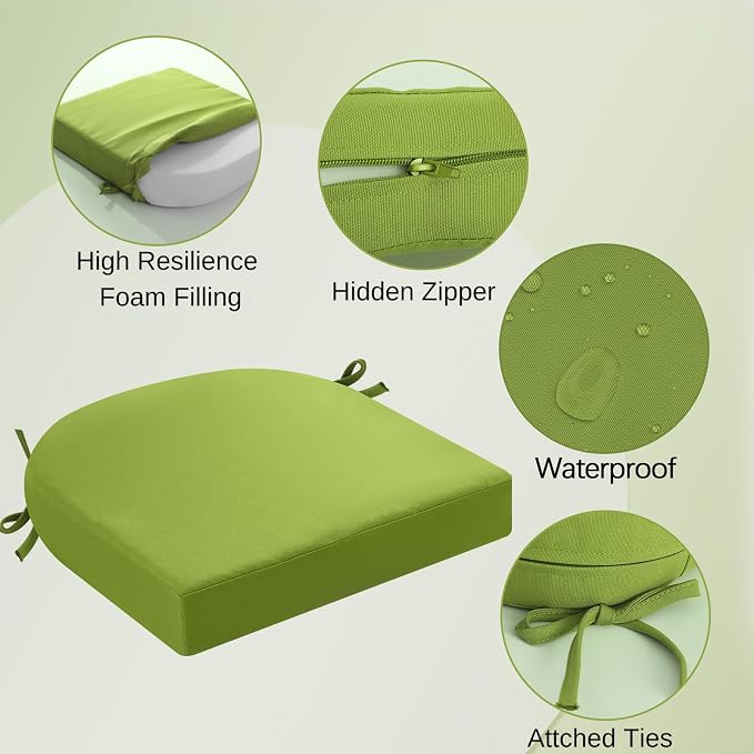 idee-home Outdoor Chair Cushions Set of 2, 17 x 17 Outdoor Seat Cushions | Patio Chair Cushions for Outdoor Furniture Waterproof with Ties, Outdoor Seat Cushion, Patio Chair Pads Dining Chair - Image 2