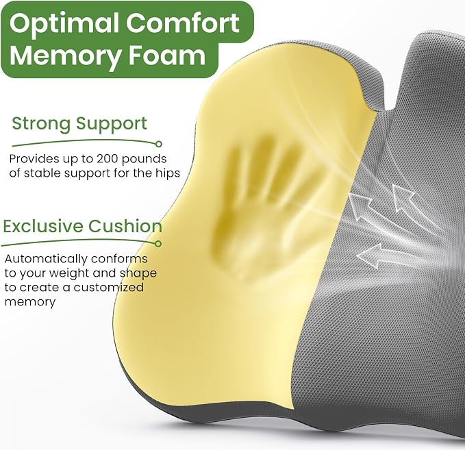 A-Pce Ergonomic Seat Cushion, Non-Slip Seat Cushion for Office Chair, Grey | Relieves Sciatica, Lower Back & Coccyx Pain, Suitable for Office Chair, Car Seat & Driving - Image 3