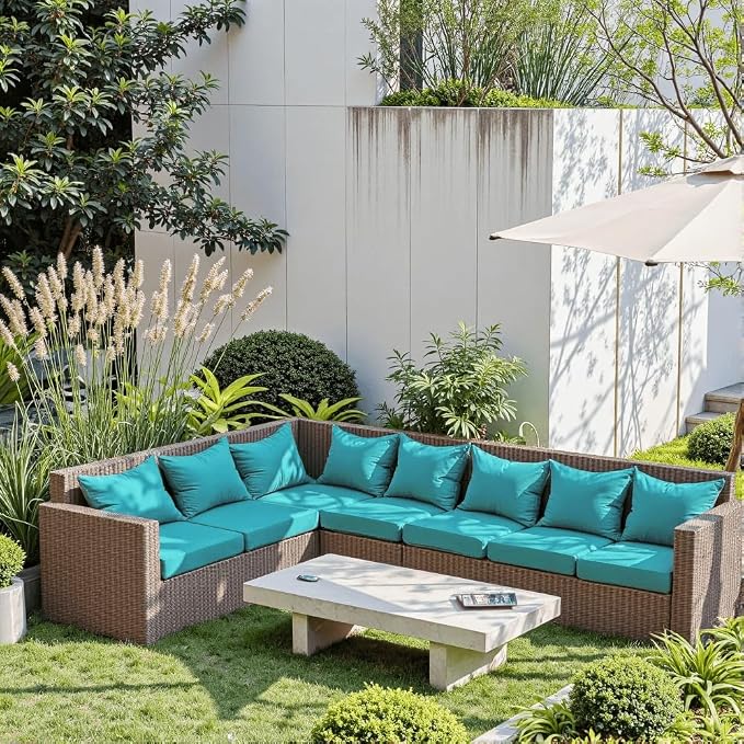 PatioGlow Outdoor Seat Cushion Set 24 x 24 x 4 Inch, Waterproof & Fade Resistant Patio Furniture Cushions with Removable Cover and Ties, Thick Deep Seating Pads for Outside Chair Sofa Couch, Teal - Image 2
