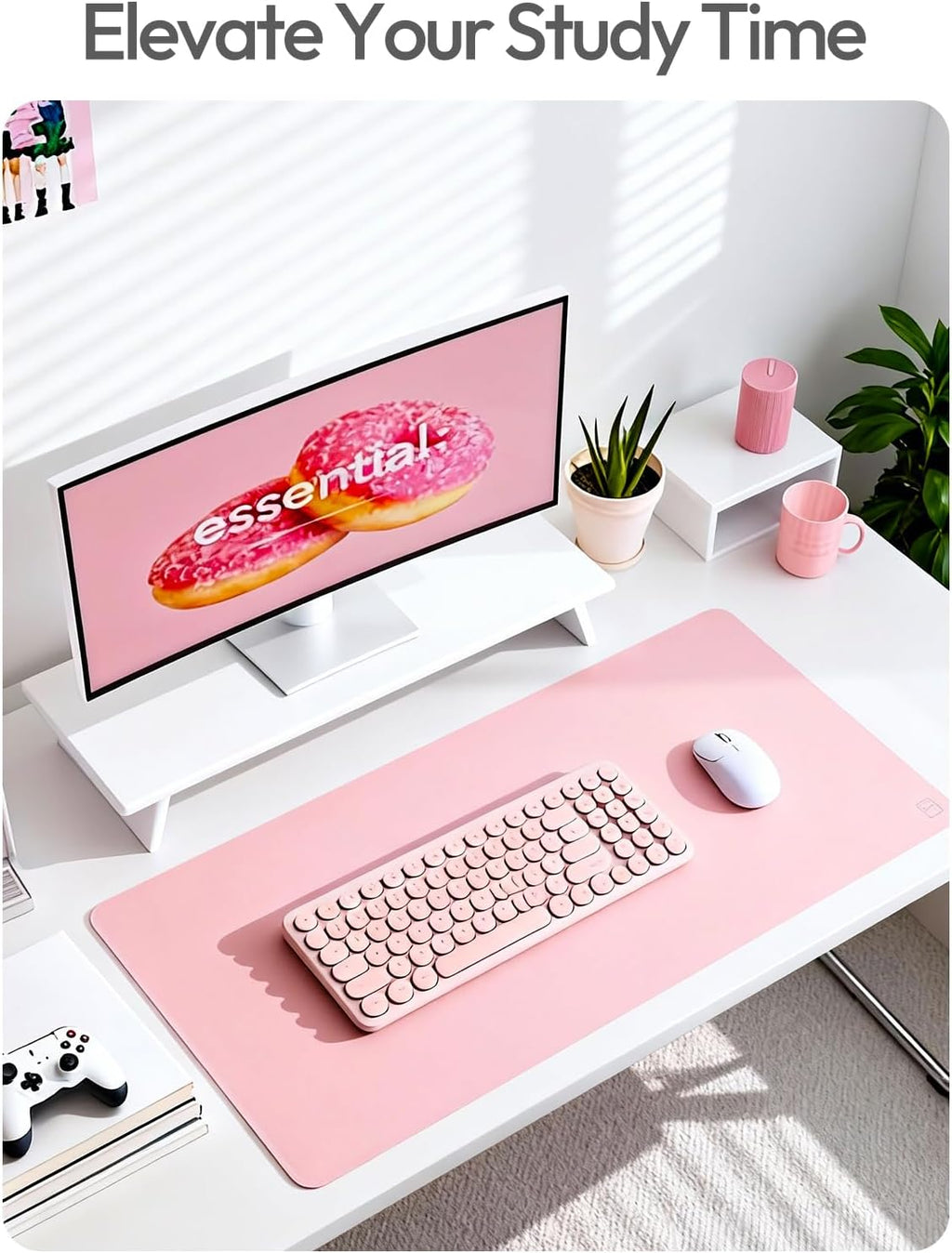 YSAGi Leather Desk Protector, Office Mat, Large Mouse Mat, Non-Slip PU Leather Blotter, Laptop Desk Pad, Waterproof Writing Pad for Office and Home (Light Pink, 35.4" x 17") - Image 6