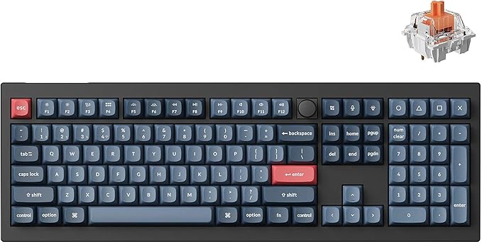 Keychron V6 Max Wireless QMK Mechanical Keyboard 2.4 GHz & Bluetooth | Full-Size Layout Custom with Hot-swappable Silent Red RGB Backlight Compatible with Mac Windows Linux - Black by Keychron