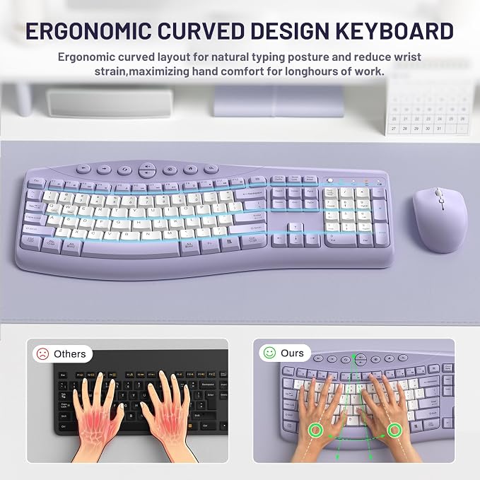 Wireless Keyboard and Mouse Combo Silent Ergonomic Curved Design for Office - Image 3