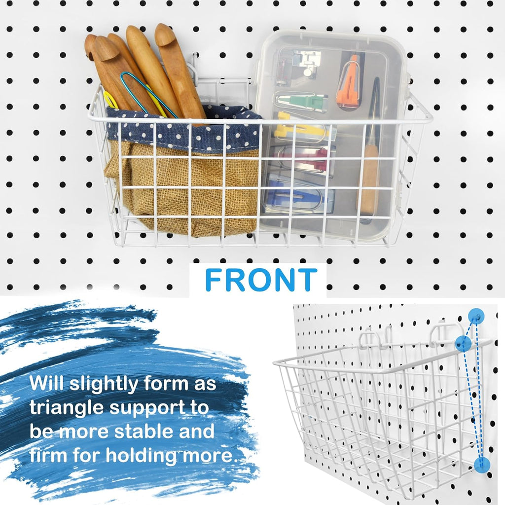 Pegboard Baskets 4 Pack Peg Board Metal Shelves Organizers (Medium, White) - Image 4