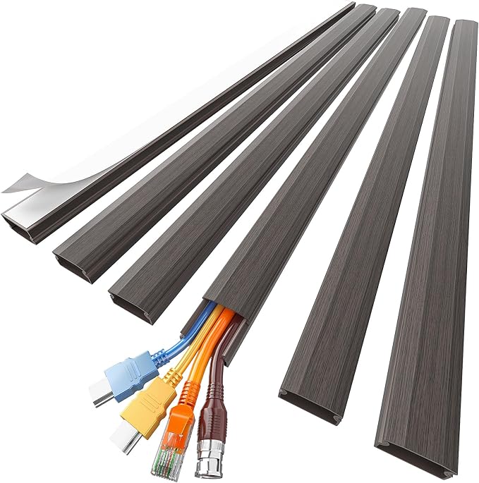 Delamu Cord Hider, Large Cord Covers for 3-4 Wires on Wall, 85in Cable Hider, Easy Set up Wire Hiders Wire Covers for Cords on Wall, TV Cable Cover Raceway for Home & Office, W1.18 H0.67in, Darkwood by DELAMU